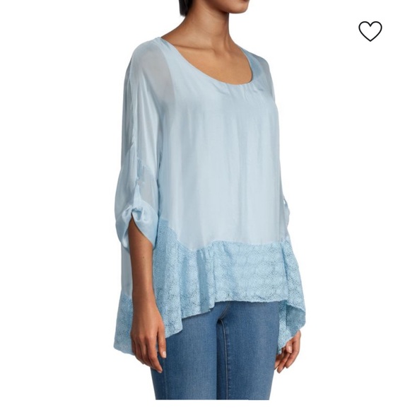 Le marais Paris silk blend tunic top blouse L large sky blue - Picture 2 of 14
